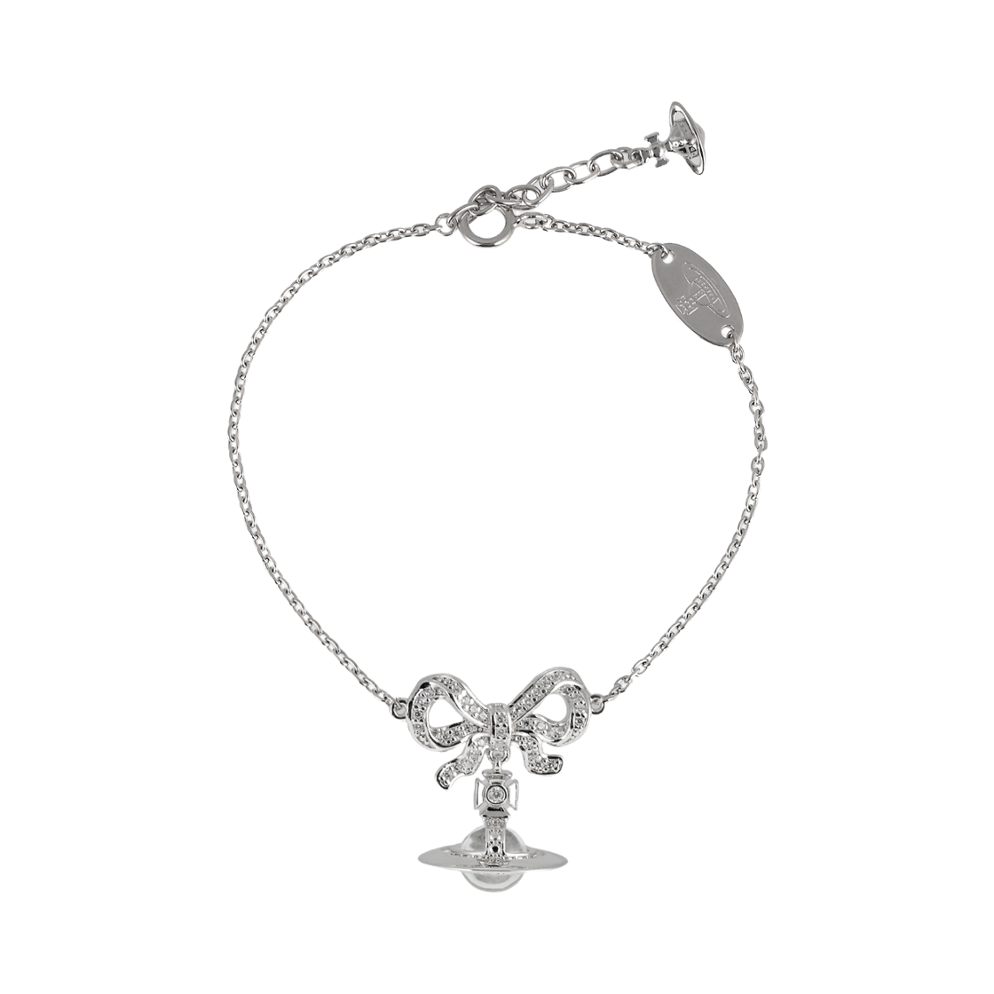 6102020V-01P346 (W) Vivienne Westwood Octavie Ribbon Bracelet White Clear CZ