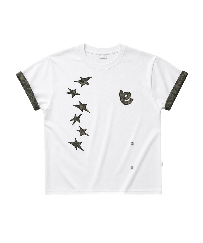 이스케이프프롬 스타 카모 아플리케 포인트 롤업 반팔티 화이트(Escapefrom Star Camo Applique Roll-Up T-Shirt White) - 2