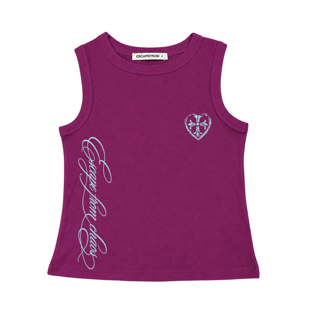 이스케이프프롬 ESCF 레터링 크로스 프린트 슬리브리스 마젠타(Escapefrom ESCF Lettering Cross Print Sleeveless Top Magenta)