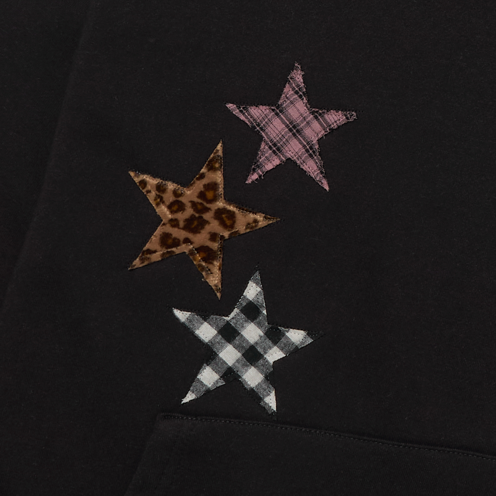 아모우 믹스 스타 아플리케 후디 블랙(AMOU Mix Star Applique Hoodie Black) - 3