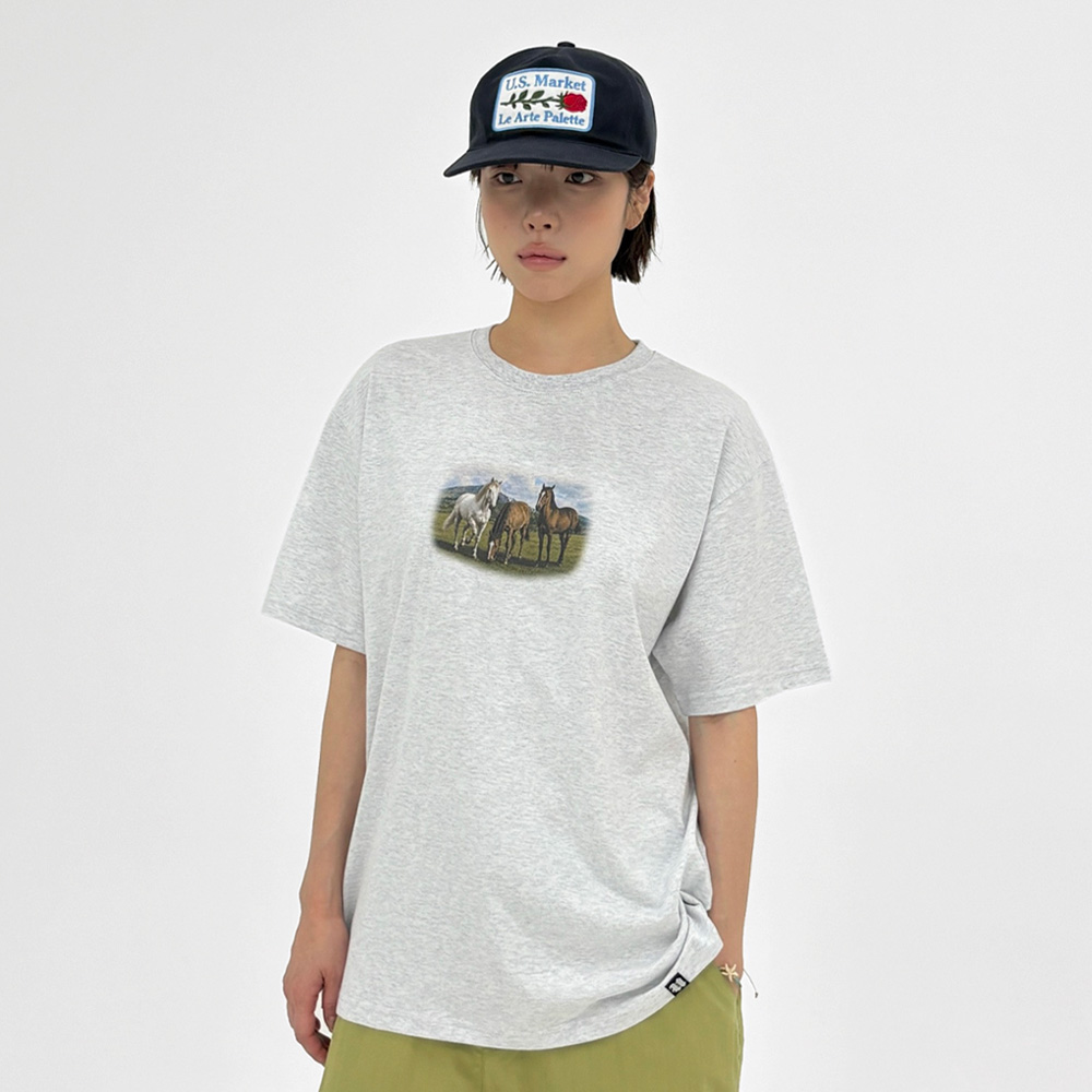 언스테디마켓 호시즈 그래픽 티셔츠 라이트그레이(UnsteadyMarket Horses Graphic Tee_Light grey) - 3