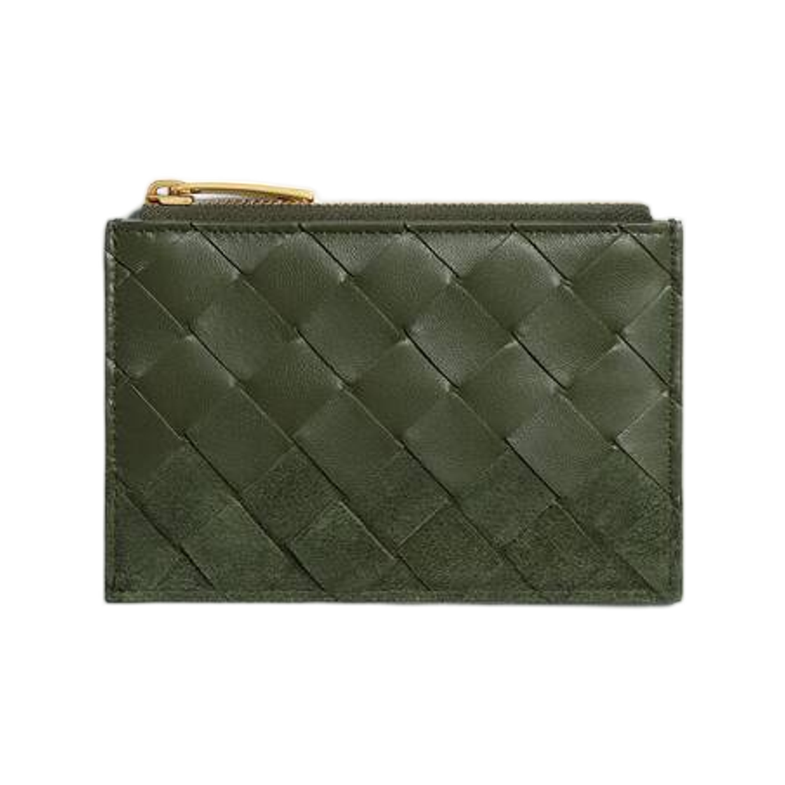 806032V6TU13785 Bottega Veneta Intrecciato Zipped Card Case Green Tweed