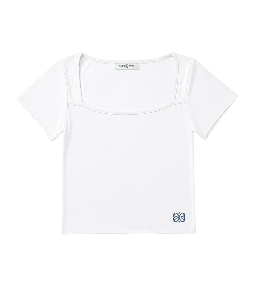 페이지시시 시시 로고 프린팅 스퀘어넥 슬림핏 반팔티 화이트(pagesiisii SiiSii Logo Print Square Neck Slim Fit T-Shirt White)