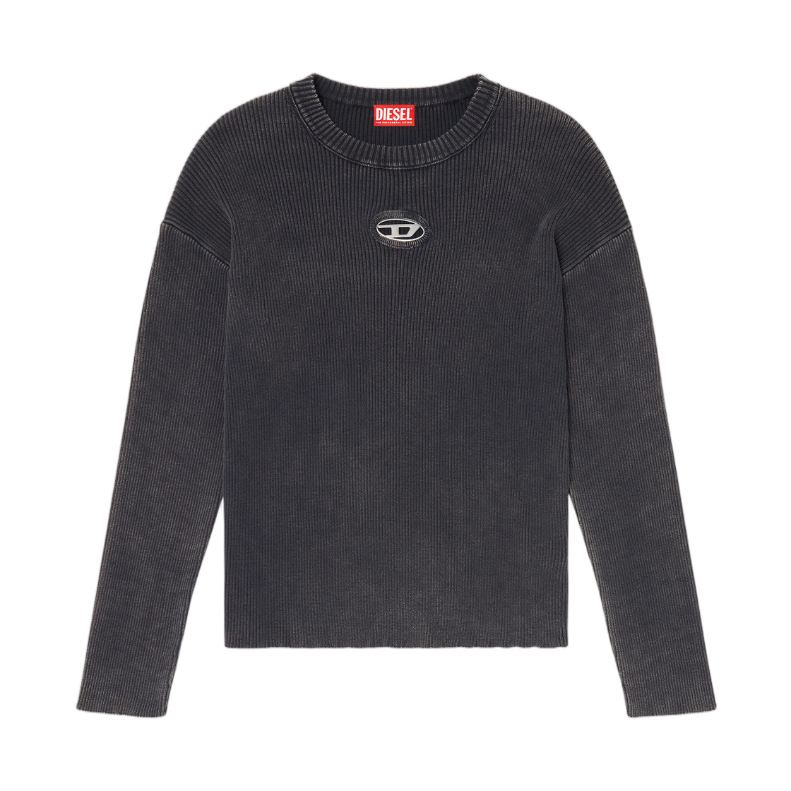 A220130AKBQ-900 Diesel Cut-Out Ribbed Jumper with Oval D Plaque Grey
