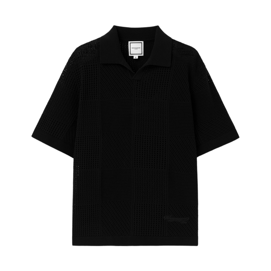 W261KN18506B Wooyoungmi Checker Short Sleeve Sweater Black - 26SS