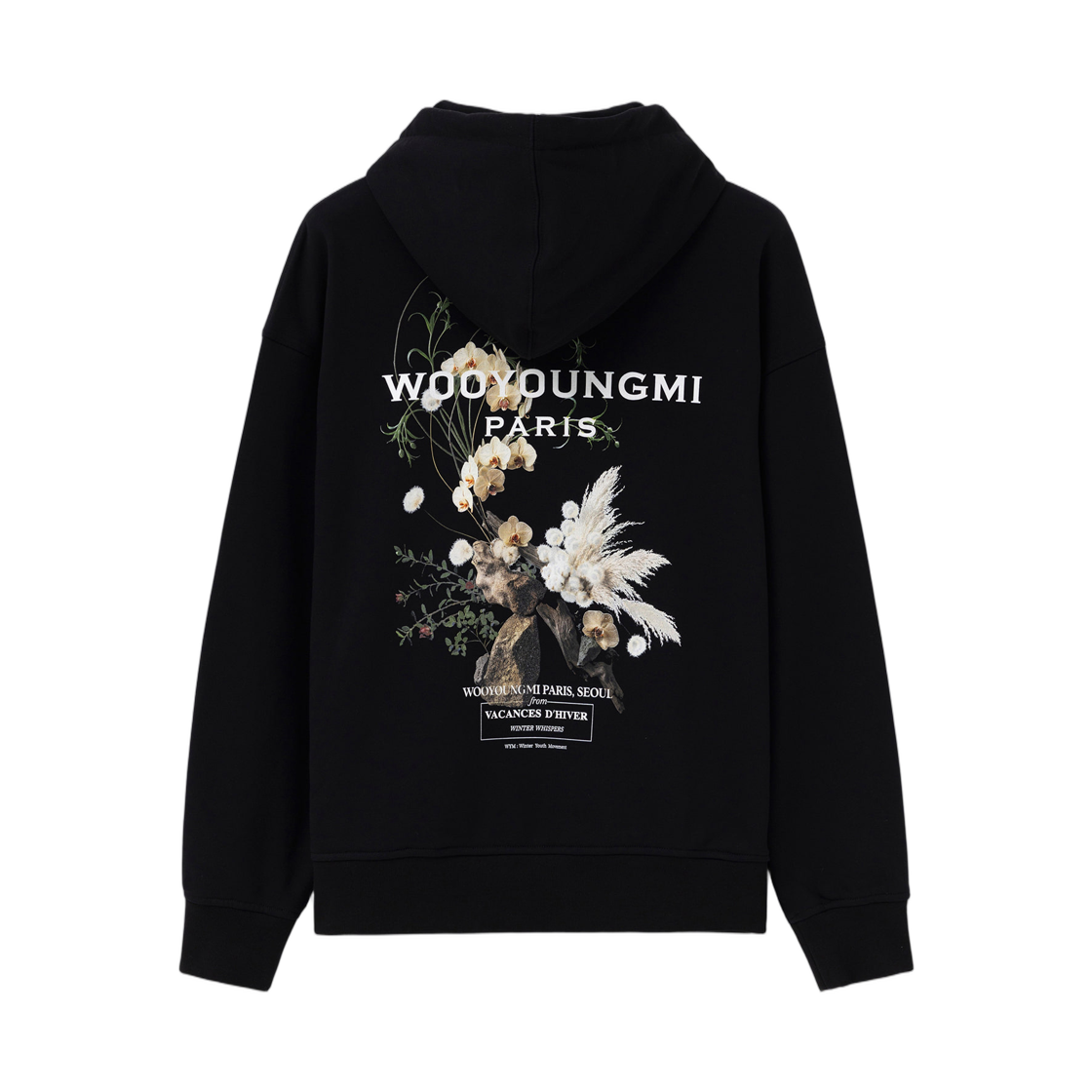 W263TS36741B Wooyoungmi Flower Back Logo Hooded T-Shirt Black - 26FW