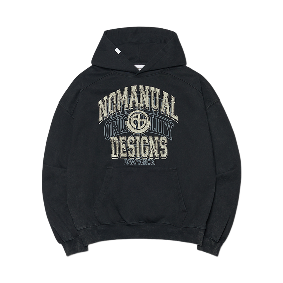 NMWF52HD12WBK NOMANUAL Layered Arch Graphic Hoodie Washed Black