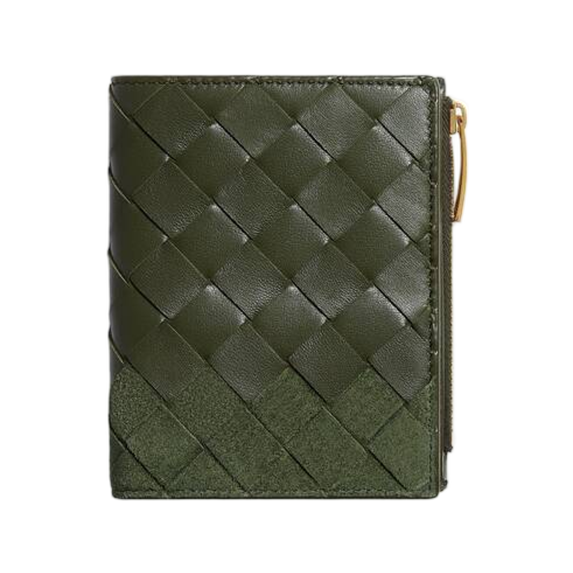 742330V6TU23785 Bottega Veneta Intrecciato Small Bi-Fold Wallet Green Tweed