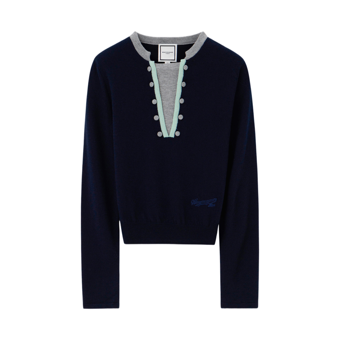 M261KN11516N (W) Wooyoungmi Deep V-Neck Wool Sweater Navy - 26SS