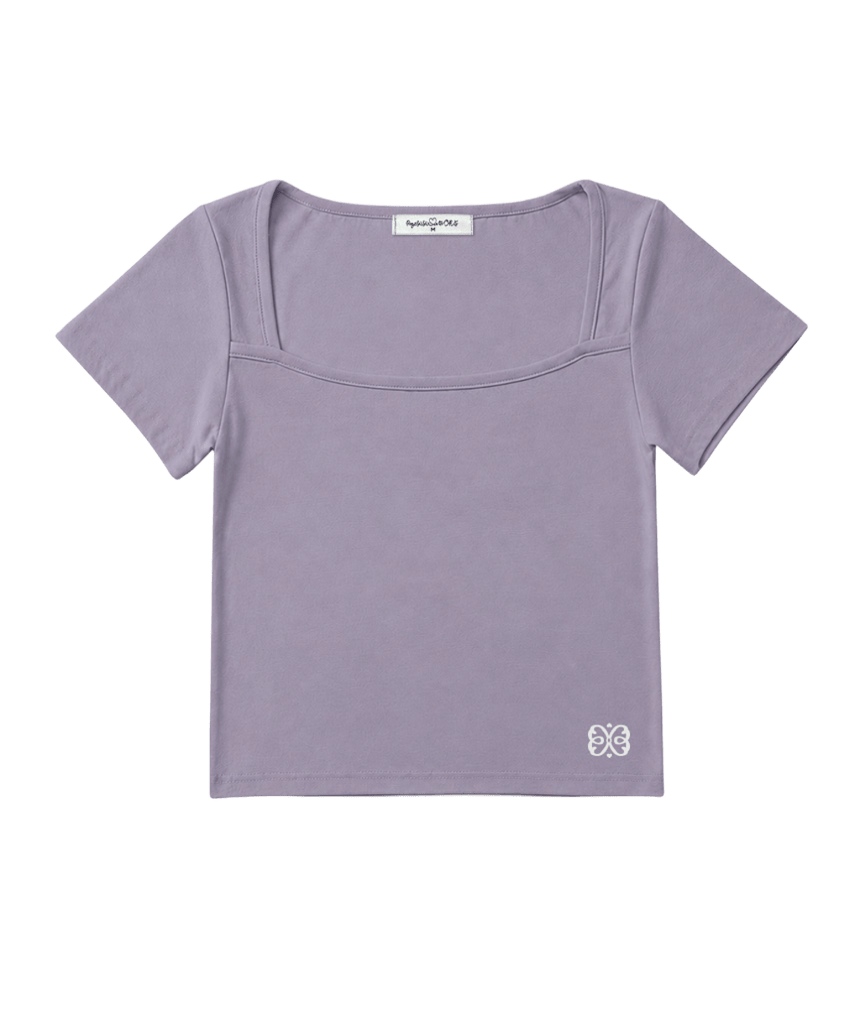 페이지시시 시시 로고 프린팅 스퀘어넥 슬림핏 반팔티 라벤더(pagesiisii SiiSii Logo Print Square Neck Slim Fit T-Shirt Lavender) - 1