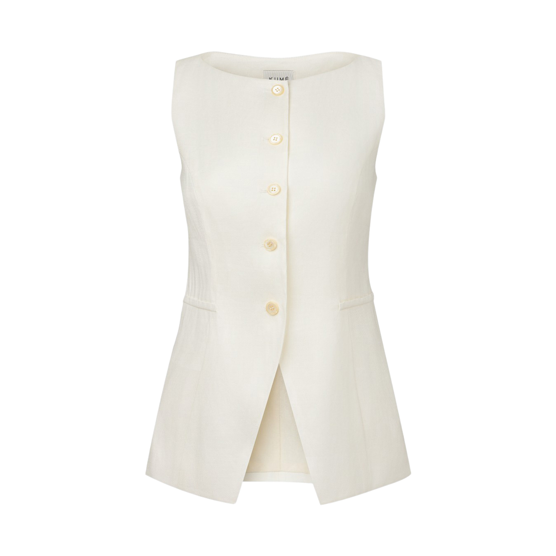 (W) 쿠메 린넨 보트넥 베스트 아이보리((W) KUME Linen Boat-Neck Vest - Ivory)