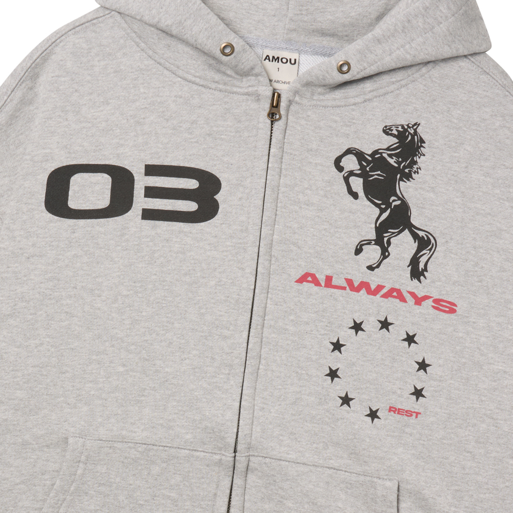 아모우 홀스 후디 집업 그레이(AMOU Horse Hoodie Zip-up Gray) - 3