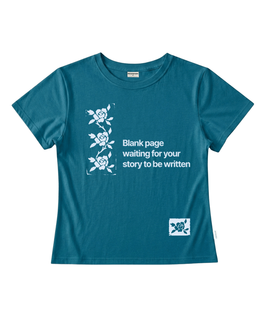 E261STS153TQ Escapefrom Stamp Rose Print Slim Fit T-Shirt Turquoise Mint