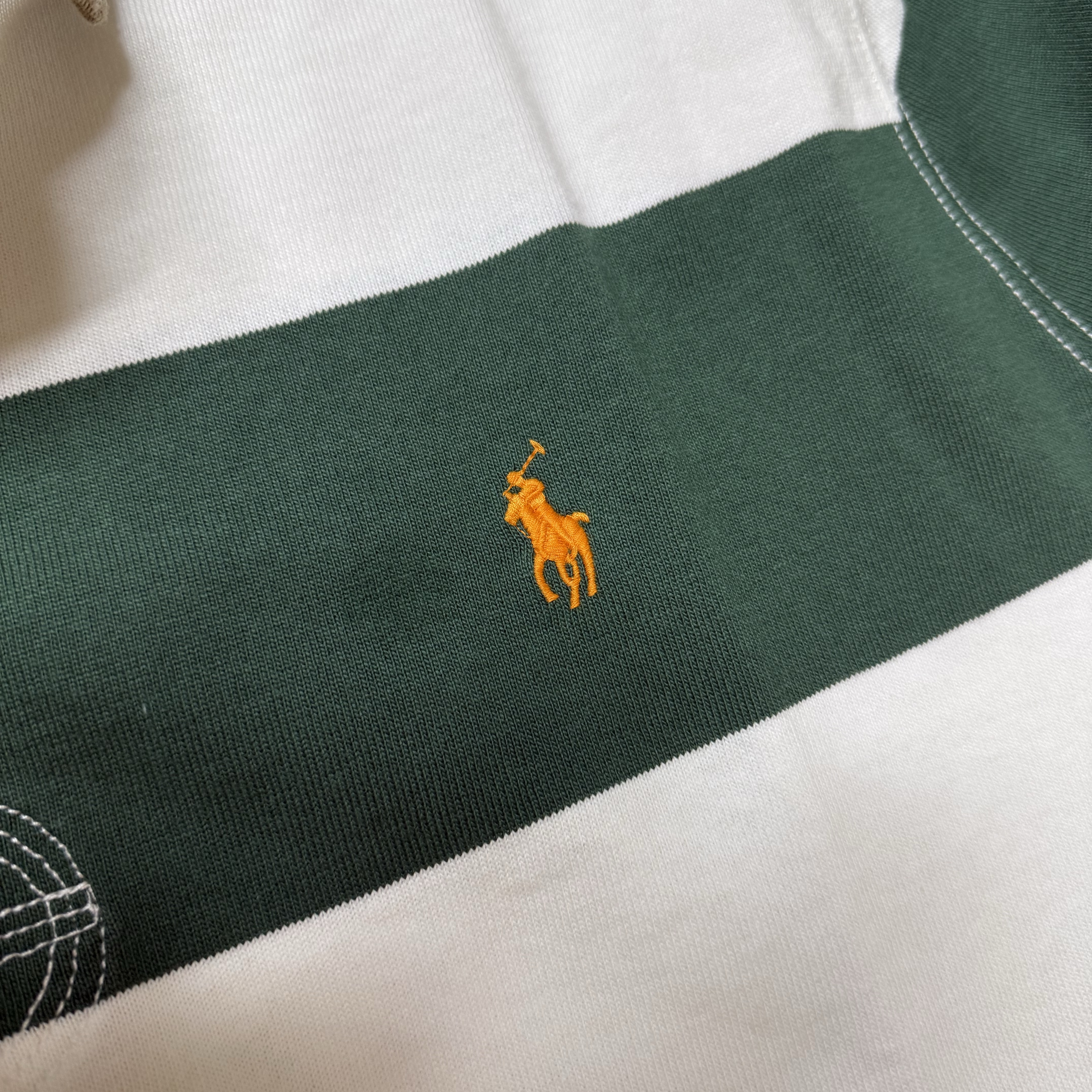 [10%적립] Polo Ralph Lauren Classic Fit Khaki Collar Rugby Shirt Grass Green Trophy Cream - 26SS 착용 스타일 - 4