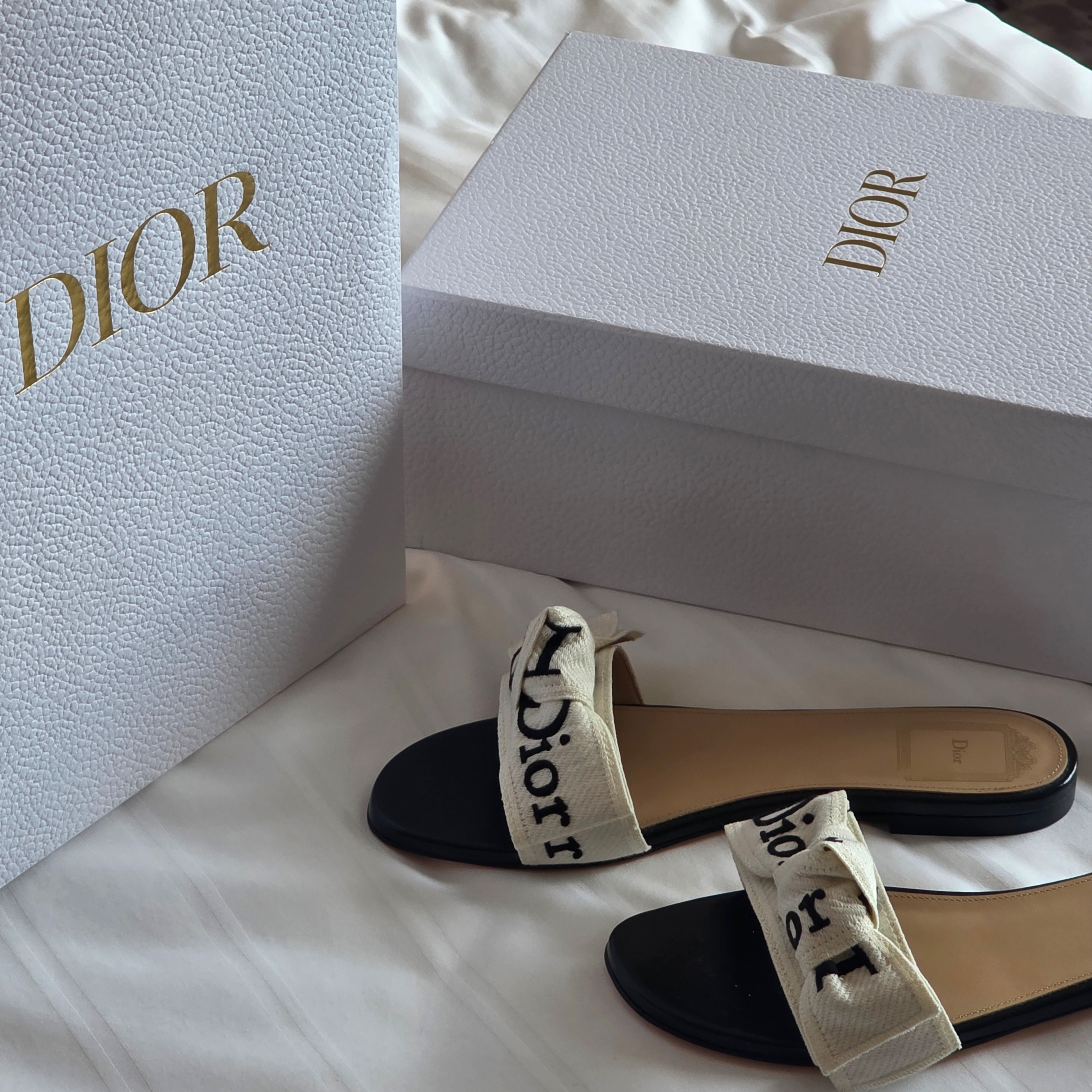 (W) Dior J’Adior Slide Embroidered Cotton Black 착용 스타일