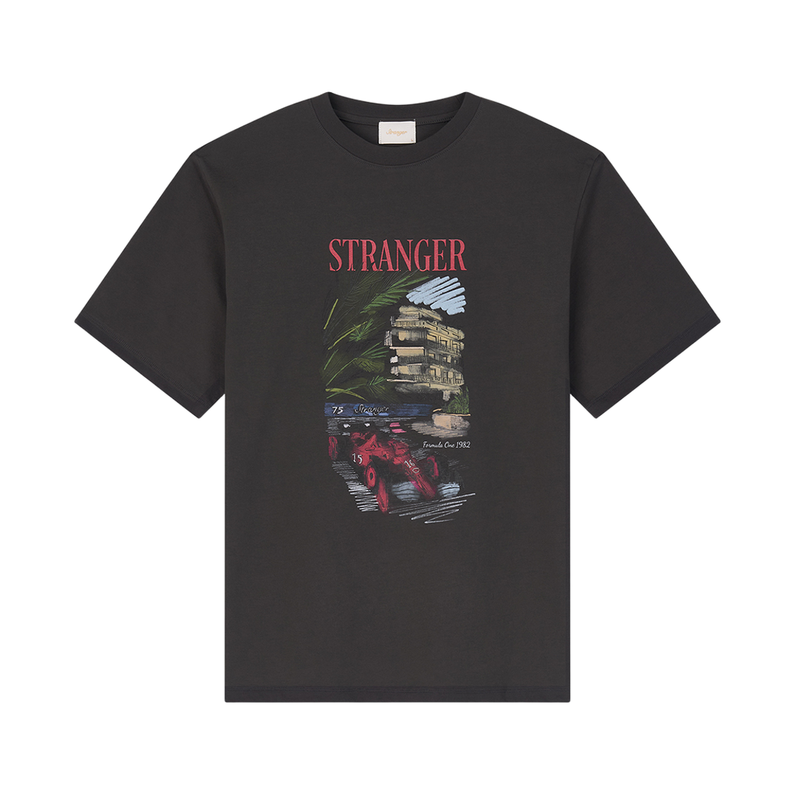 스트레인저 릴렉스 핏 레이서 코튼 티셔츠 차콜(Stranger Relaxed Fit Racer Cotton T-Shirt (Charcoal)) - 1