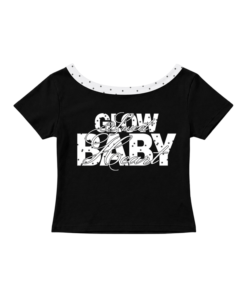 페이지시시 글로우 베이비 프린팅 도트 원숄더 슬림핏 반팔티 블랙(pagesiisii Glow Baby Dot Print One-Shoulder Slim Fit T-Shirt Black)