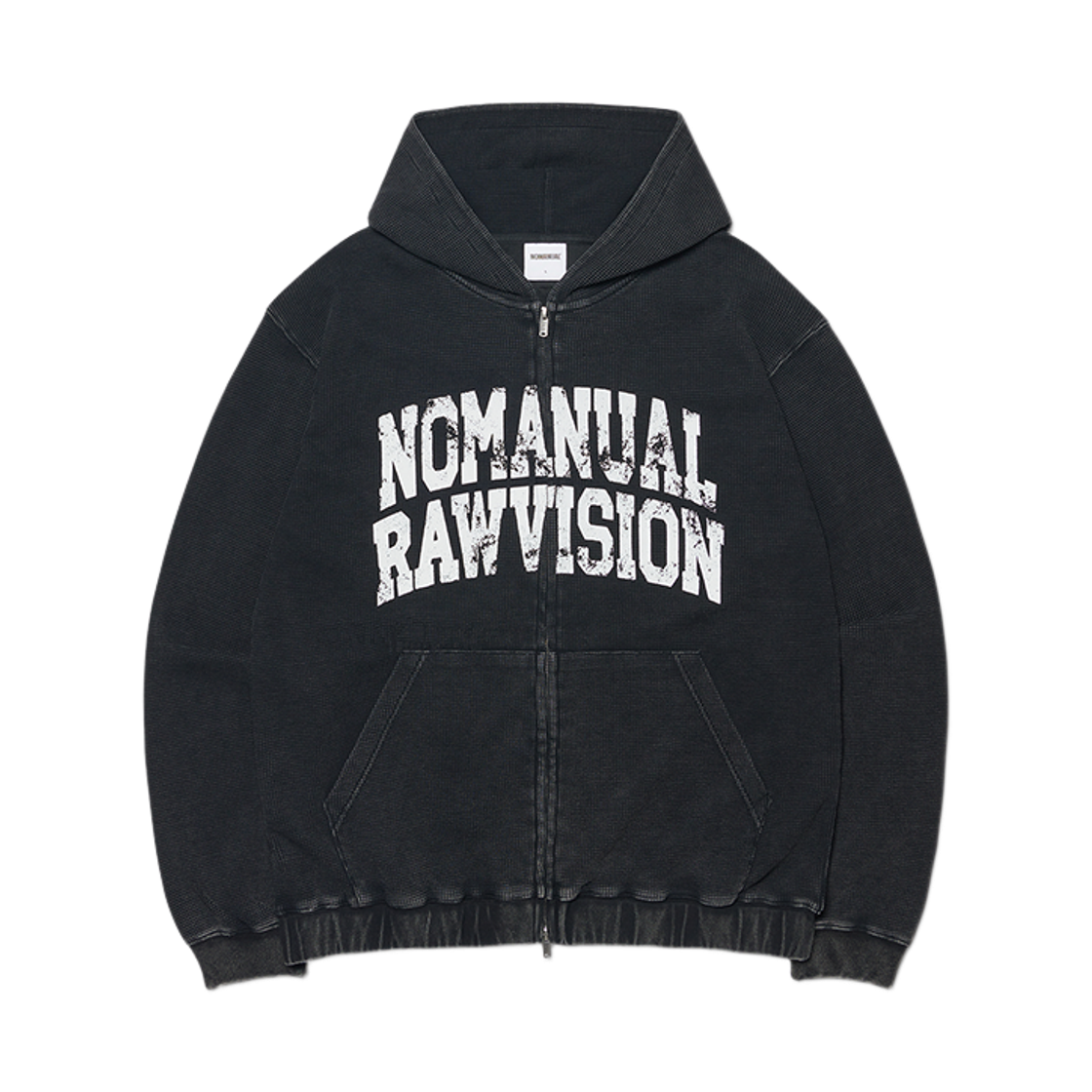 노매뉴얼 빈티지 와플 후디드 집업 워시드 블랙(NOMANUAL Vintage Waffle Hooded Zip-Up Washed Black) - 1