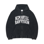 NOMANUAL Vintage Waffle Hooded Zip-Up Washed Black