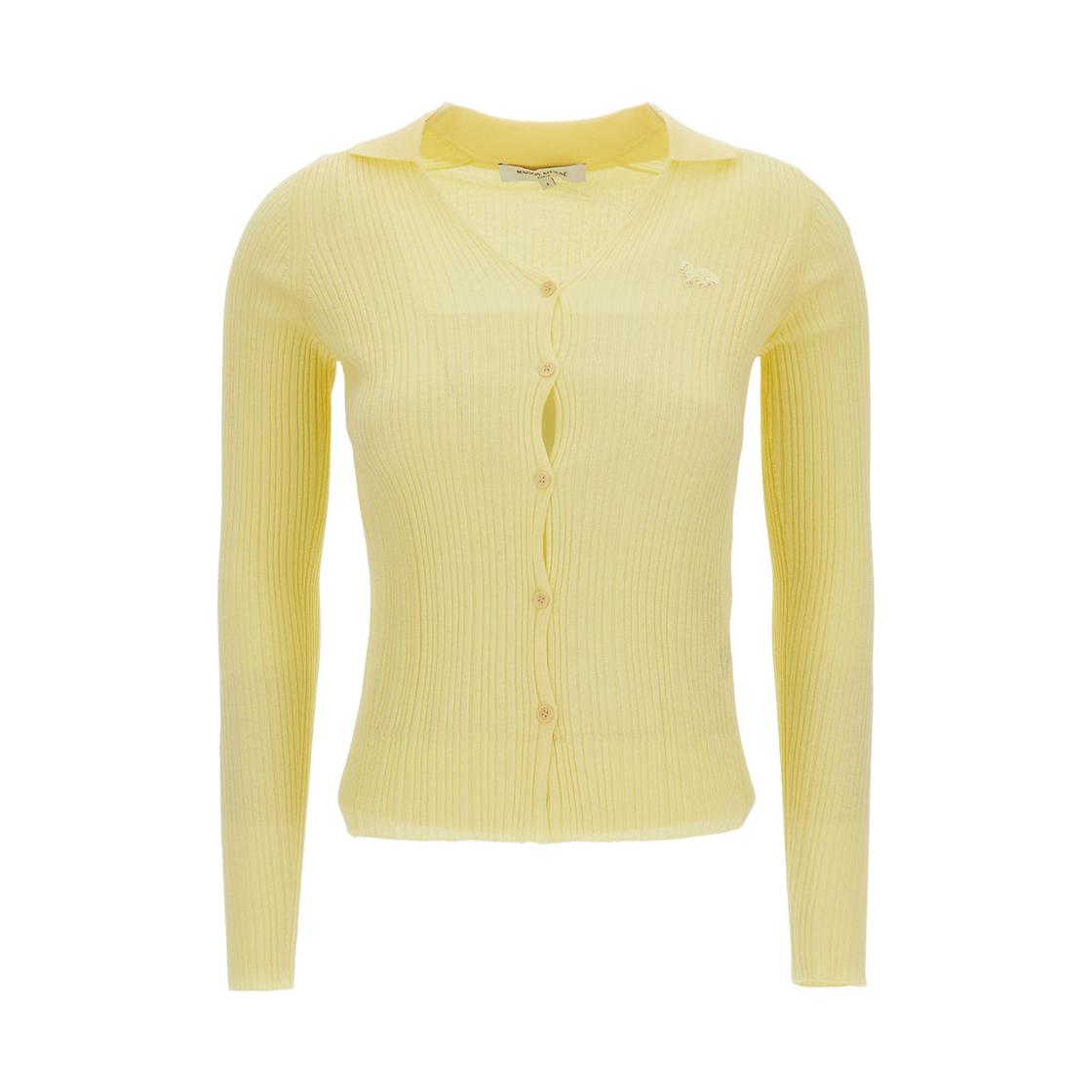 QW00501KT1195-0424 (W) Maison Kitsune Baby Fox Fine Rib Cardigan Pastel Yellow