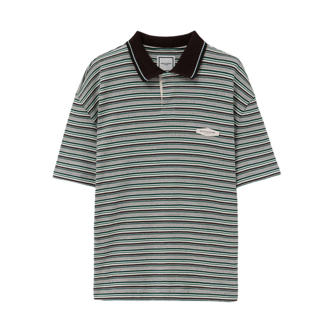 W261TS31761F Wooyoungmi Ribbed Stripe Polo T-Shirt Green - 26SS