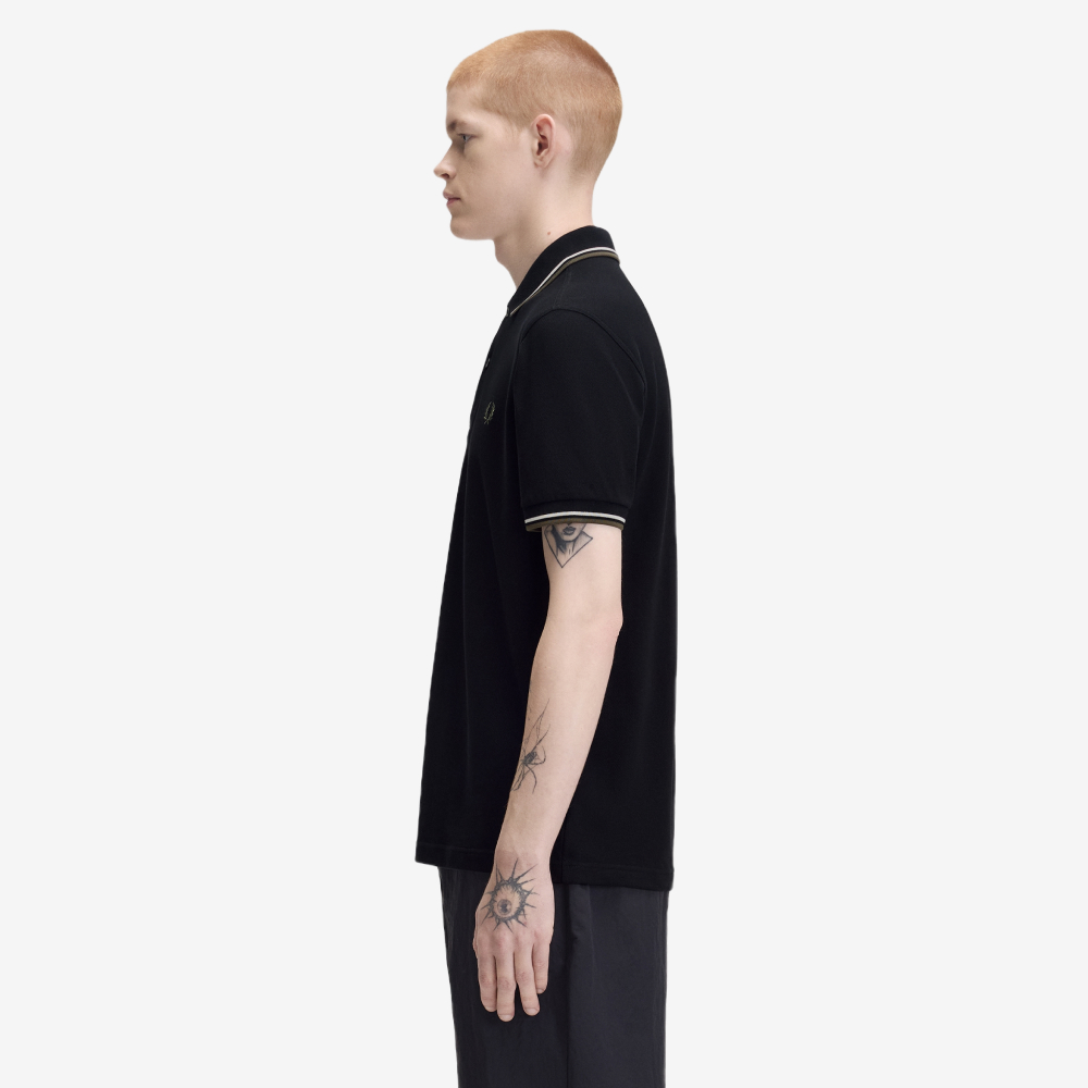 프레드페리 M3600 트윈 팁 프레드페리 셔츠 블랙 에크루 로렐리스그린(Fred Perry M3600 Twin Tipped Fred Perry Shirt Black Ecru Laurel Wreath Green) - 3