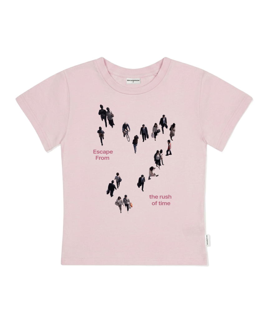 E261STS157PN Escapefrom Rush of Time Print Slim Fit T-Shirt Pink