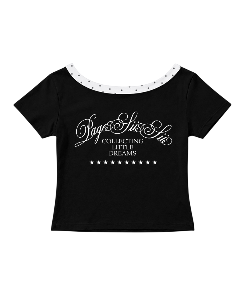 페이지시시 콜렉팅 리틀 드림스 프린팅 도트 원숄더 슬림핏 반팔티 블랙(pagesiisii  Collecting Little Dreams Dot Print One-Shoulder Slim Fit T-Shirt Black) - 1