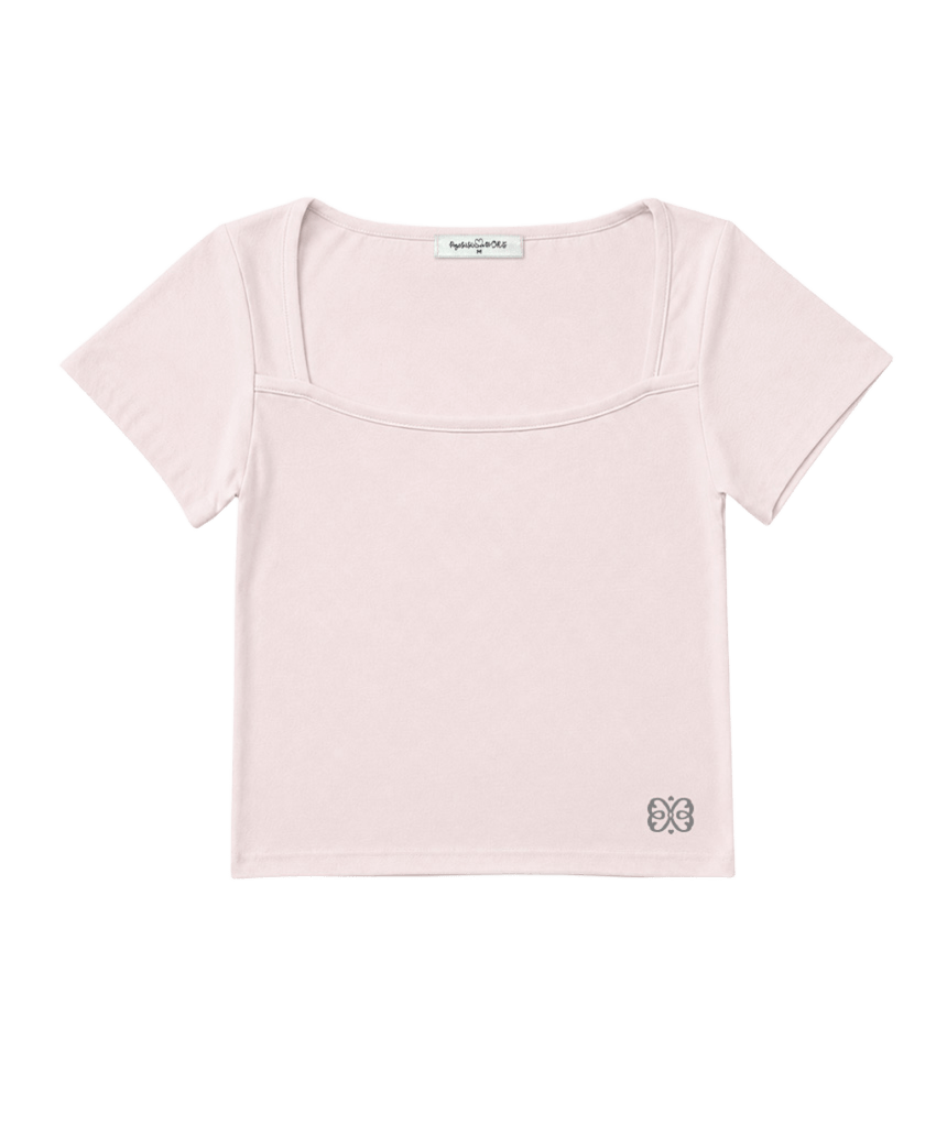 페이지시시 시시 로고 프린팅 스퀘어넥 슬림핏 반팔티 라이트핑크(pagesiisii SiiSii Logo Print Square Neck Slim Fit T-Shirt Light Pink) - 1