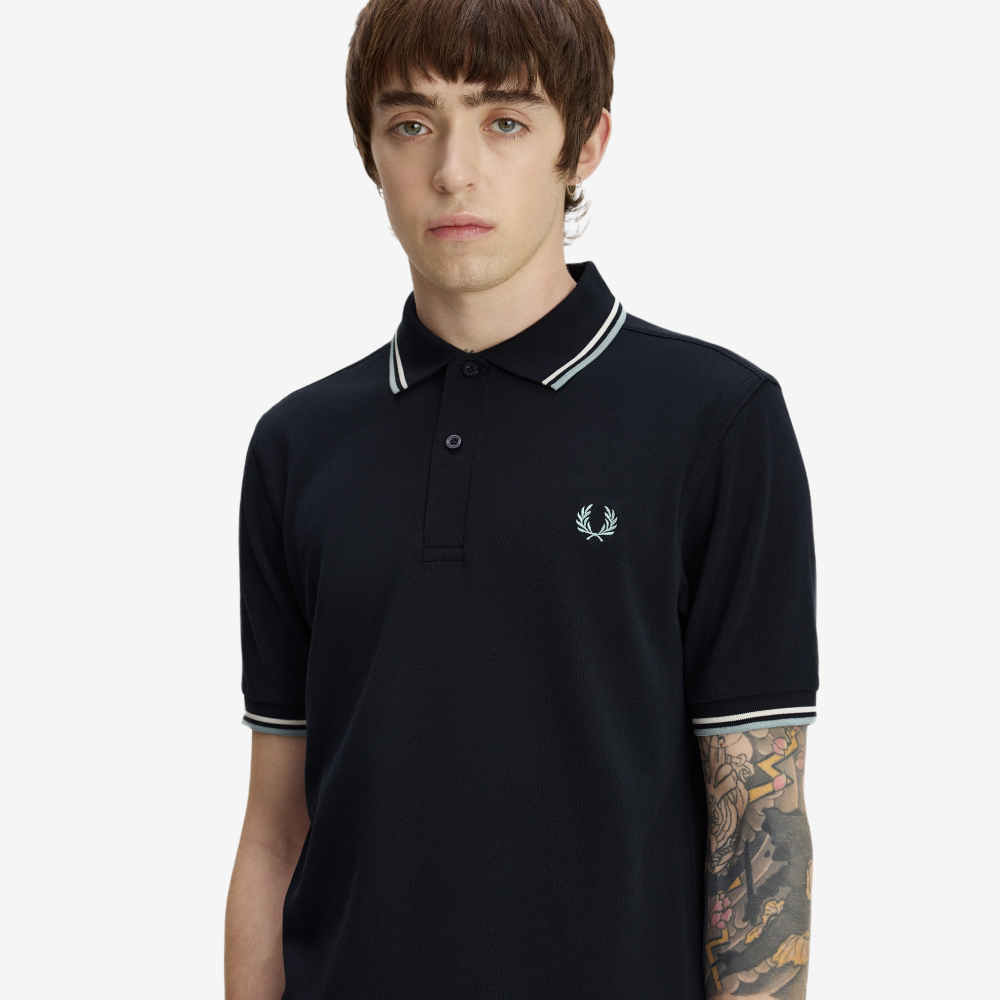 프레드페리 M3600 트윈 팁 프레드페리 셔츠 네이비 에크루 실버블루(Fred Perry M3600 Twin Tipped Fred Perry Shirt Navy Ecru Silver Blue) - 4