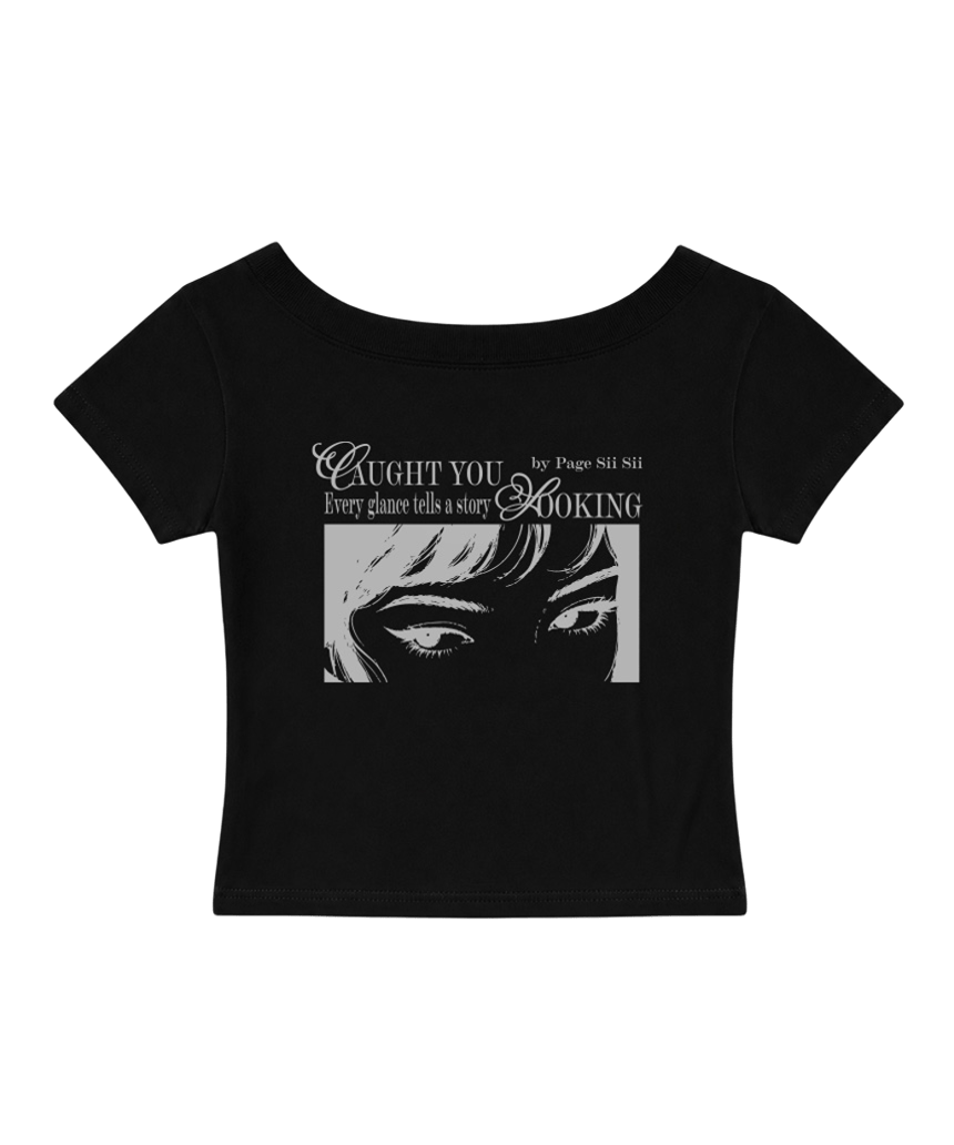 페이지시시 에브리 글랜스 프린팅 원숄더 슬림핏 반팔티 블랙(pagesiisii Every Glance Print One-Shoulder Slim Fit T-Shirt Black) - 1