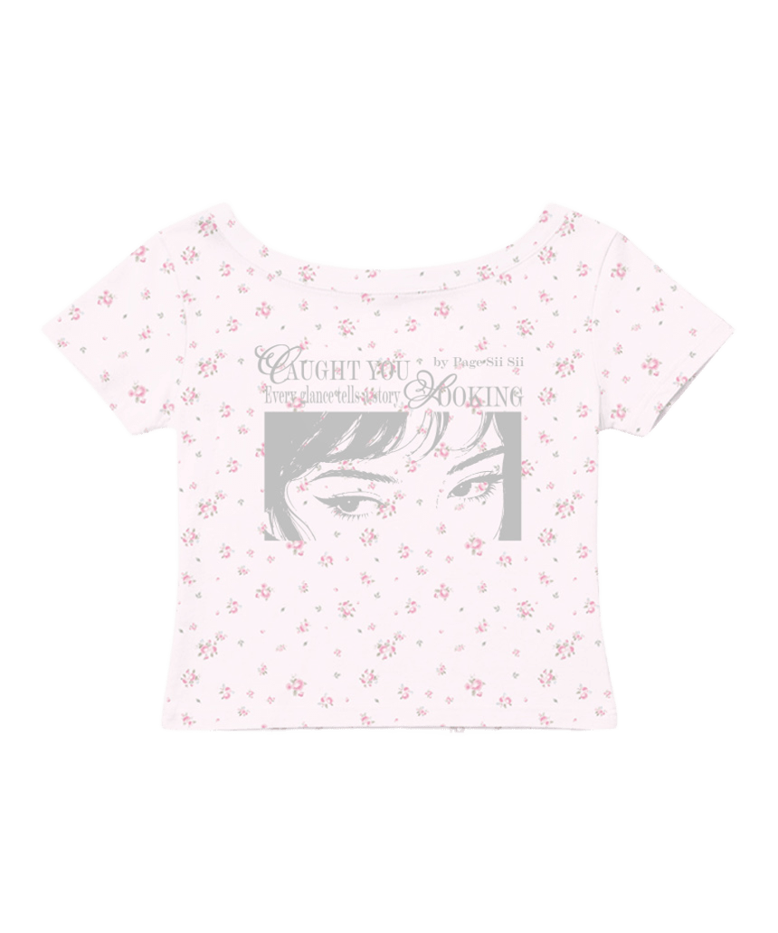 P261OST032RR pagesiisii Every Glance Flower Print One-Shoulder Slim Fit T-Shirt Pink