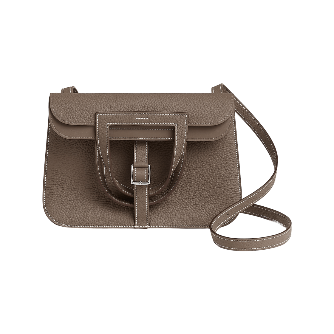 H082027CK18 Hermes Halzan 25 Bag Clemence & Palladium Etoupe