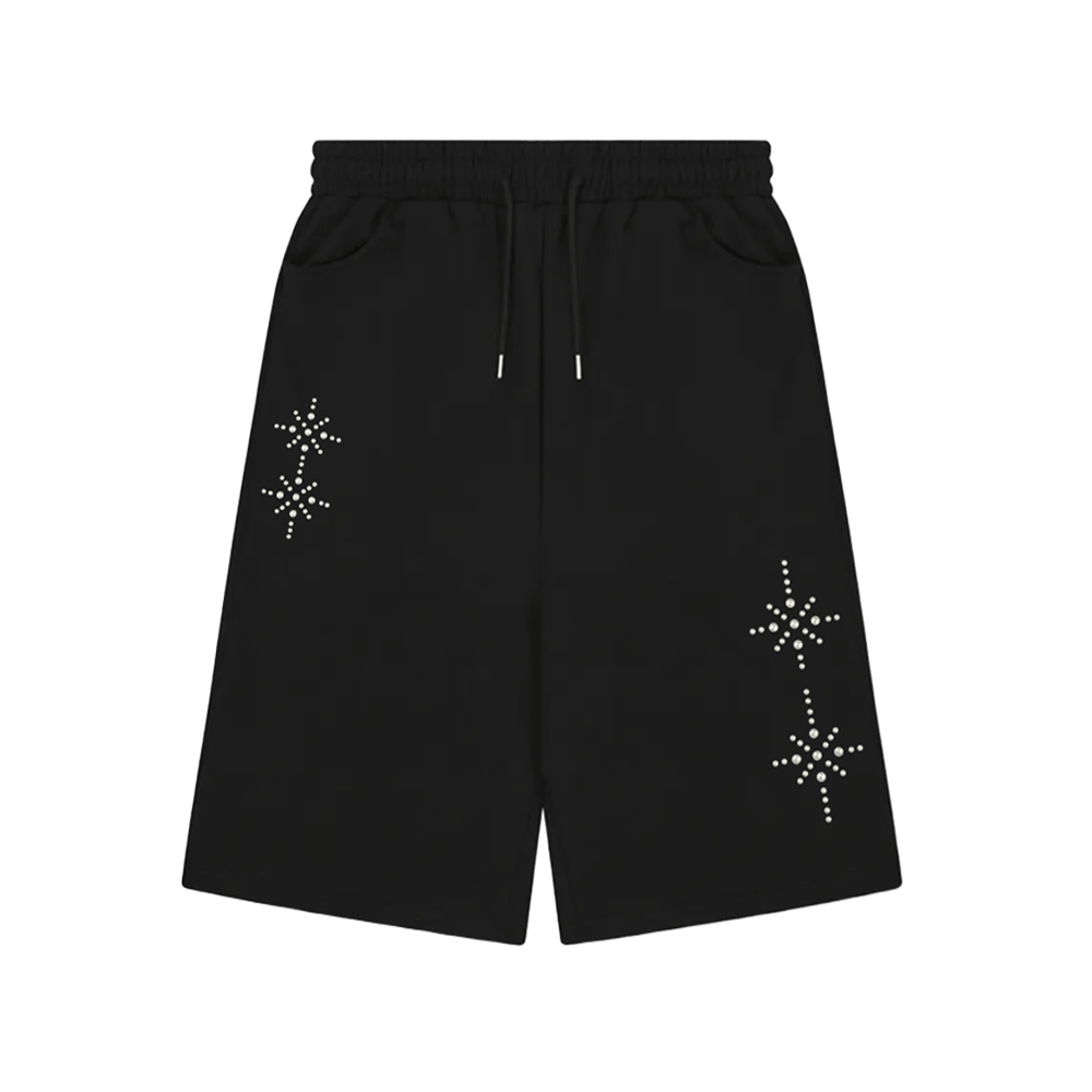 이스케이프프롬 E 스타 핫픽스 디테일 버뮤다 스웻팬츠 블랙(Escapefrom E Star Hotfix Detail Bermuda Sweat Shorts Black) - 1