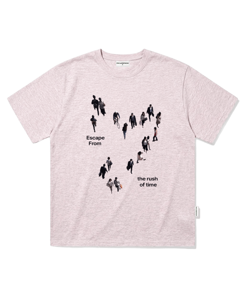 E261OTS189MP Escapefrom Rush of Time Print Oversized T-Shirt Melange Pink