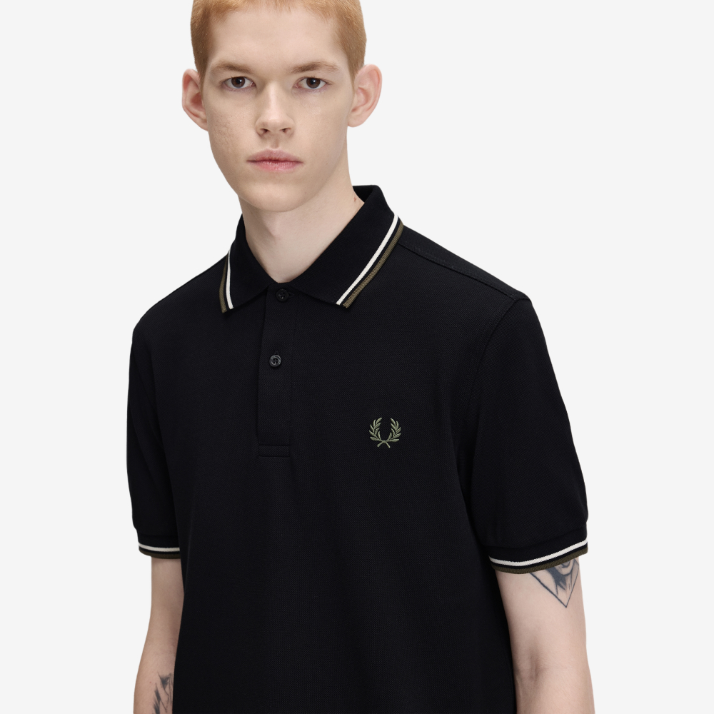 프레드페리 M3600 트윈 팁 프레드페리 셔츠 블랙 에크루 로렐리스그린(Fred Perry M3600 Twin Tipped Fred Perry Shirt Black Ecru Laurel Wreath Green) - 5