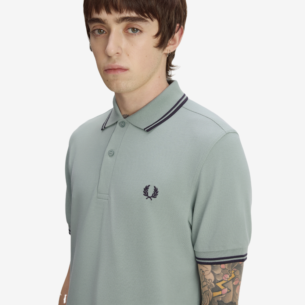 프레드페리 M3600 트윈 팁 프레드페리 셔츠 실버블루 다크에어포스(Fred Perry M3600 Twin Tipped Fred Perry Shirt Silver Blue Dark Airforce) - 5