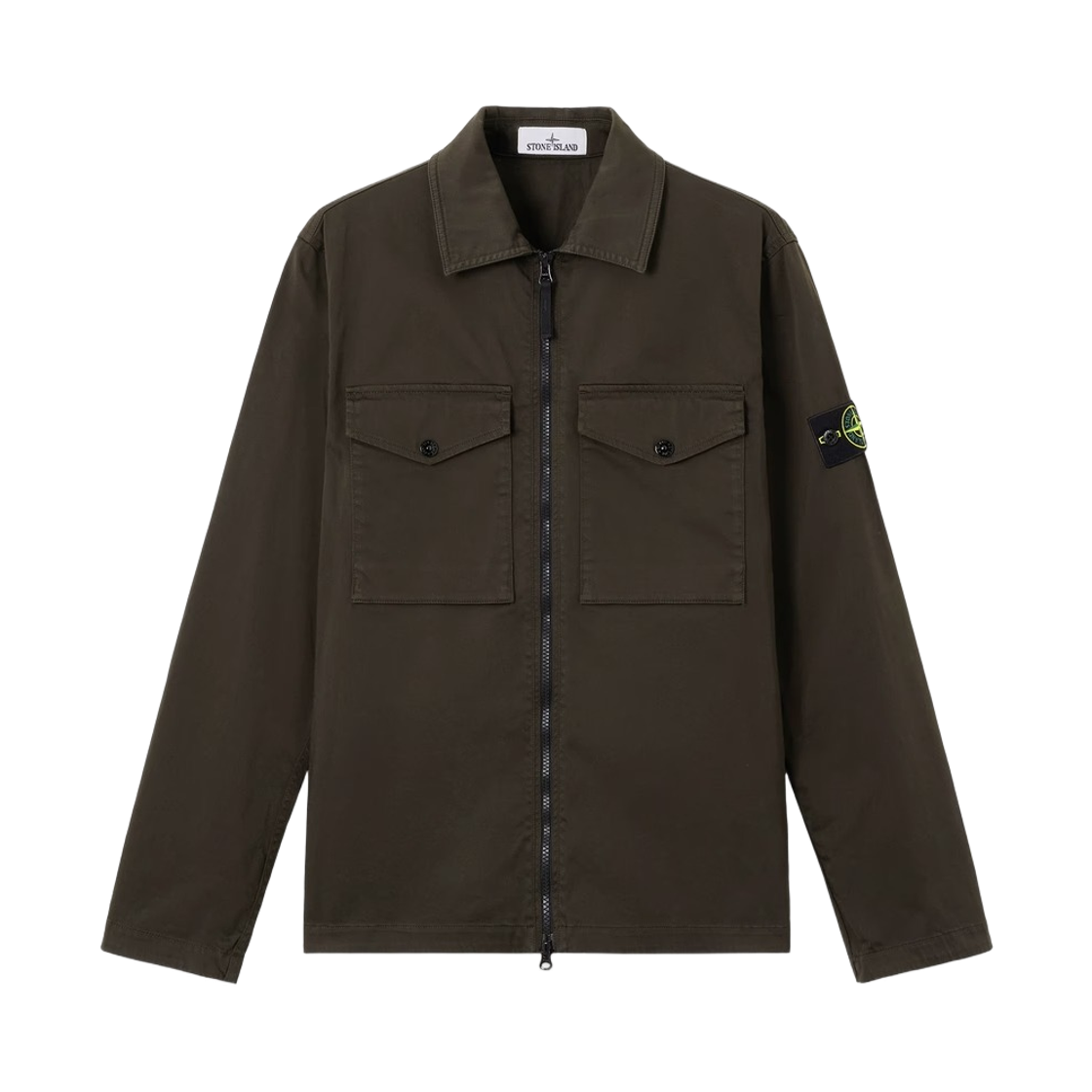 L2S1512000-10S0012-V0078 Stone Island 1200010 Stretch Organic Cotton Satin Regular Fit Zip-Up Overshirt with Chest Pockets Coal Grey - 26FW