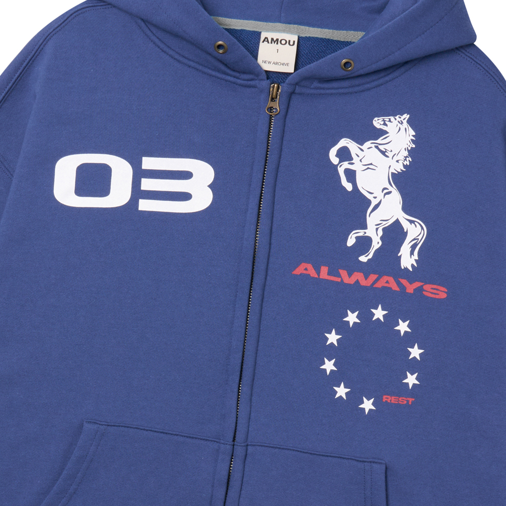 아모우 홀스 후디 집업 블루(AMOU Horse Hoodie Zip-up Blue) - 3