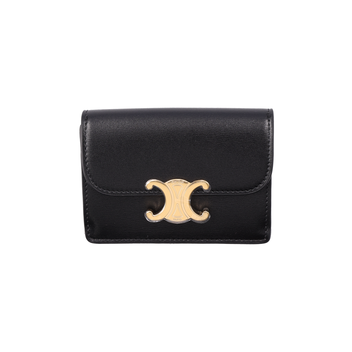 IT6M67QGTUD5 Celine Shiny Calfskin Flap Card Holder Black