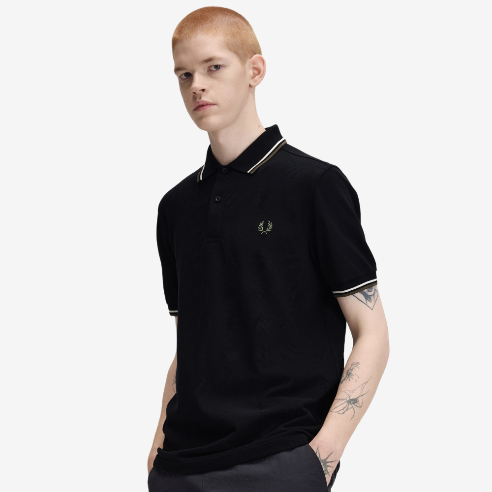 프레드페리 M3600 트윈 팁 프레드페리 셔츠 블랙 에크루 로렐리스그린(Fred Perry M3600 Twin Tipped Fred Perry Shirt Black Ecru Laurel Wreath Green) - 4