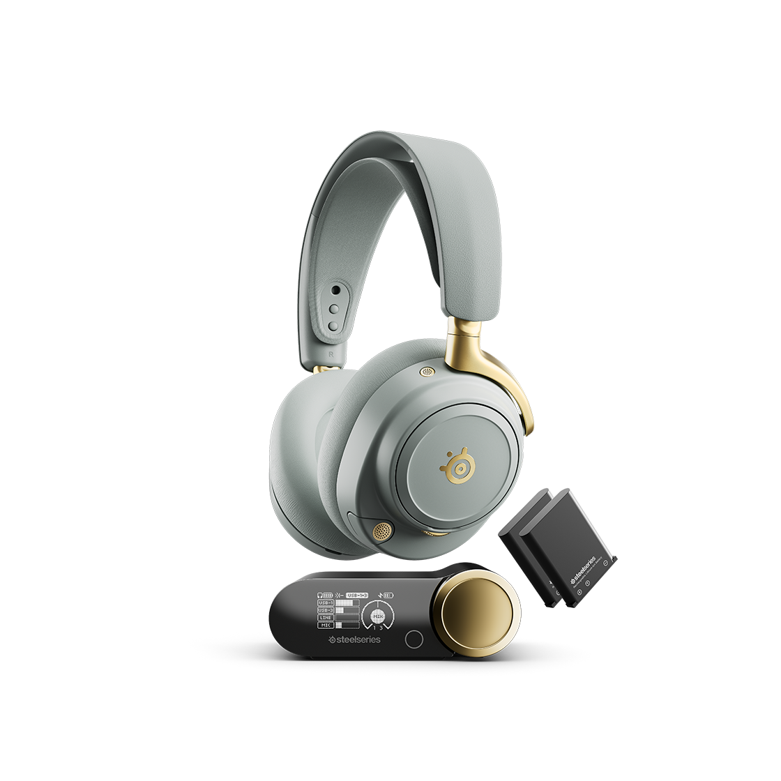 스틸시리즈 Arctis Nova Elite 무선 게이밍 헤드셋 세이지 골드(steelseries Arctis Nova Elite WL gaming headset ANE Sage & Gold)