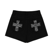 venhit Leopard Patch Shorts Black