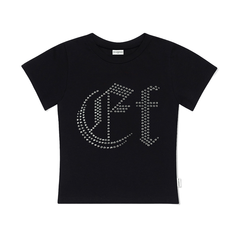 이스케이프프롬 EF 핫픽스 디테일 슬림핏 반팔티 블랙(Escapefrom EF Hotfix Detail Slim Fit T-Shirt Black)