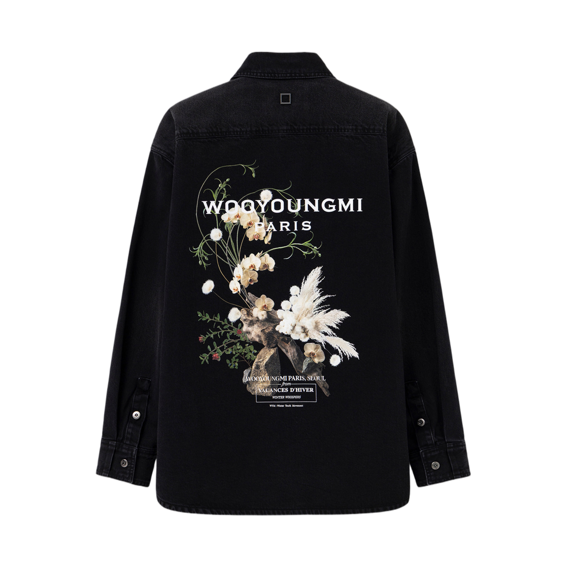 W263SH26895B Wooyoungmi Flower Back Logo Denim Shirt Black - 26FW
