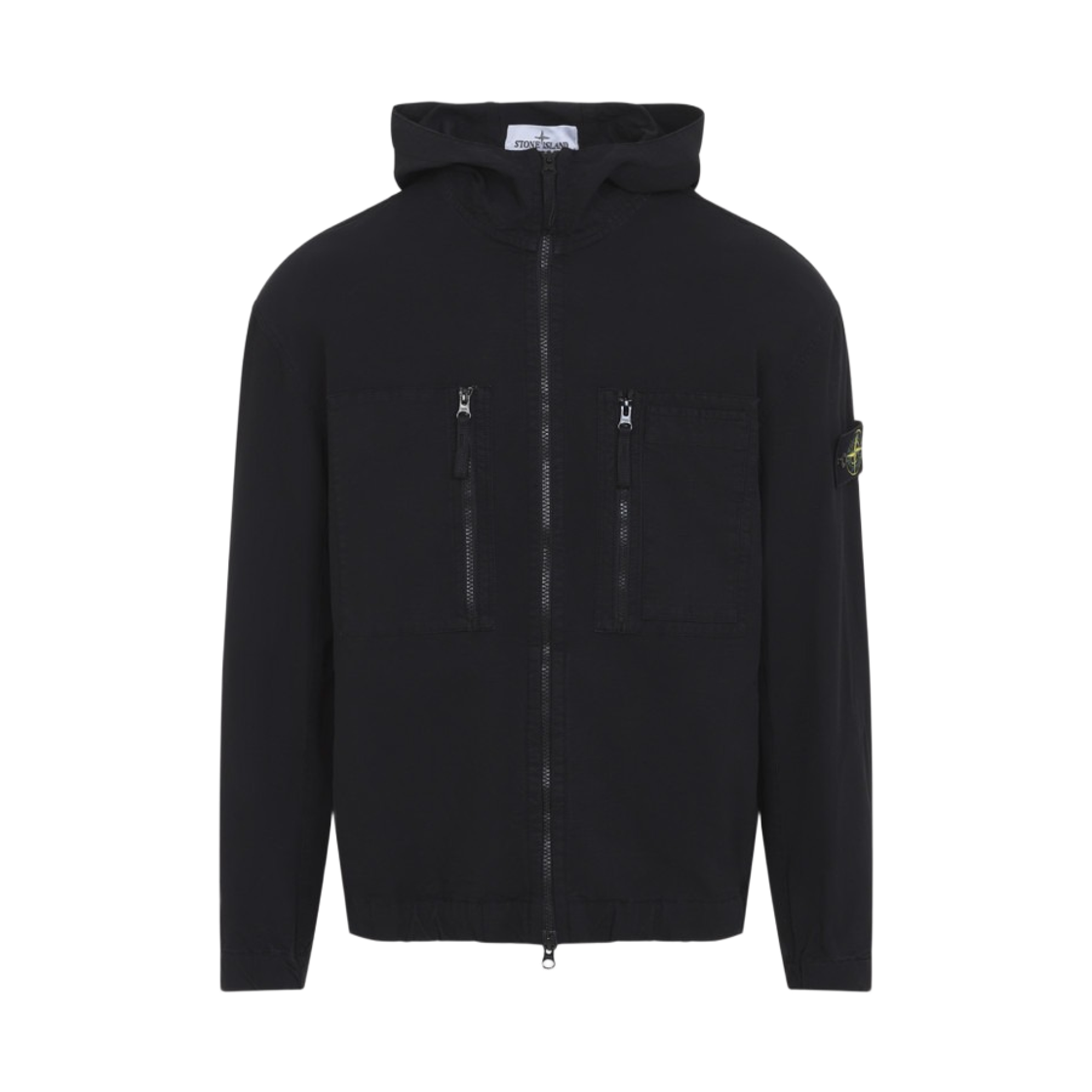 L2S1512000-11S0211-V0029 Stone Island 1200011 Organic Cotton Ripstop Comfort Fit Hooded Overshirt with Zip Pockets Black - 26FW
