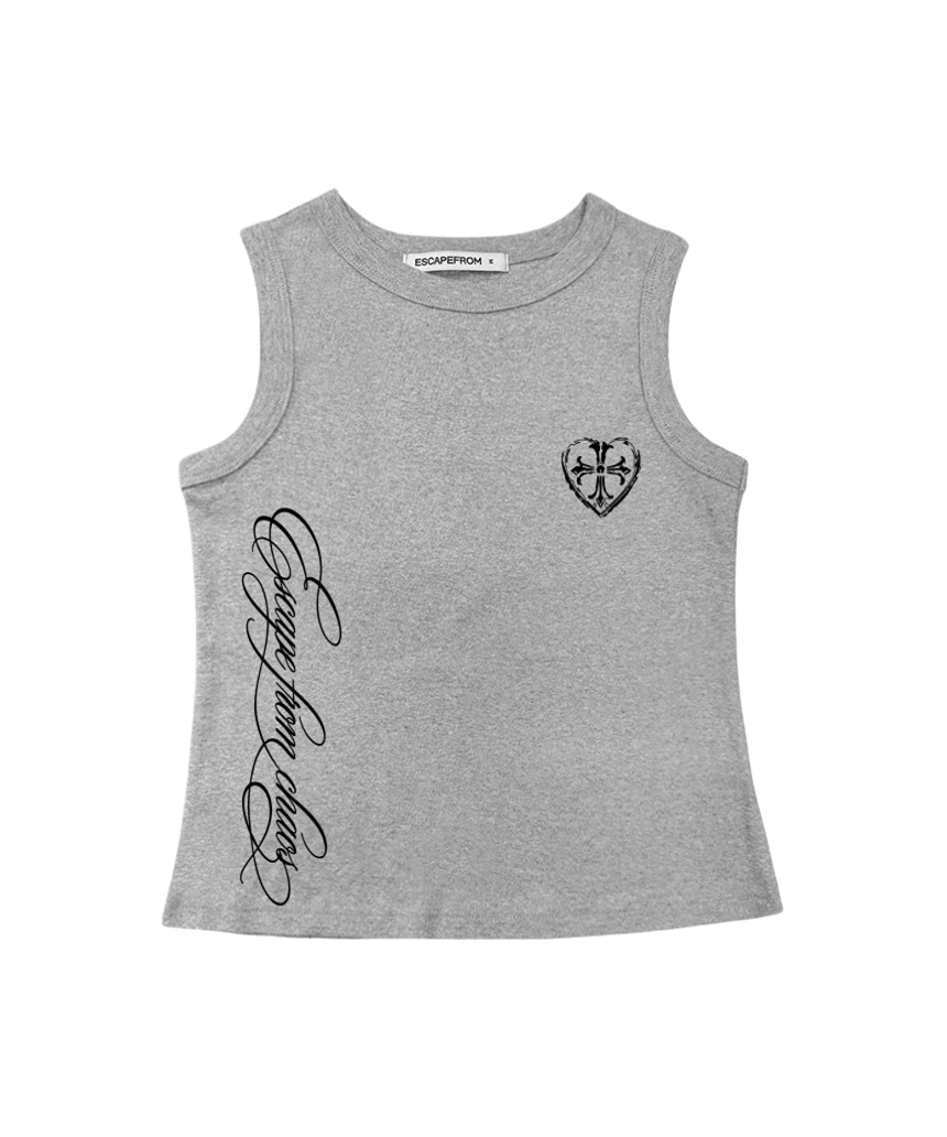 이스케이프프롬 ESCF 레터링 크로스 프린트 슬리브리스 그레이(Escapefrom ESCF Lettering Cross Print Sleeveless Top Gray) - 2