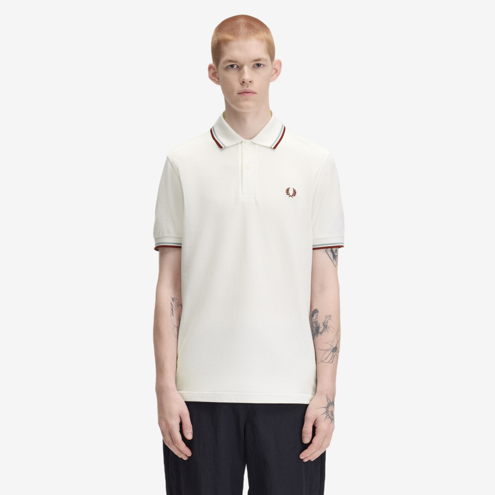 프레드페리 M3600 트윈 팁 프레드페리 셔츠 스노우화이트 실버블루 브랜디(Fred Perry M3600 Twin Tipped Fred Perry Shirt Snow White Silver Blue Brandy) - 2