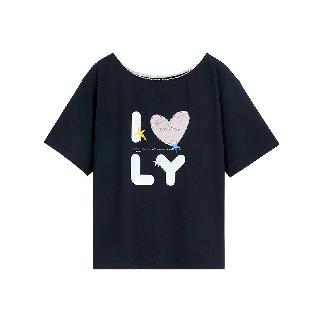 라츠유 아이 러브 유 스타 레이스 티 네이비(LOTS YOU I Love You Star Lace Tee Navy)