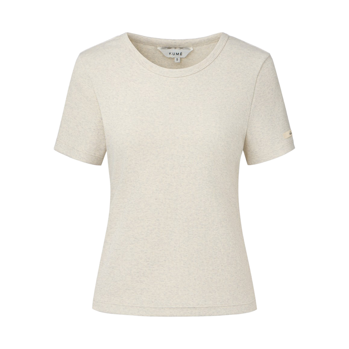 KM-25SS-TS02MOAT (W) KUME Essential Semi-Cropped Cotton T-Shirt - Melange Oatmeal